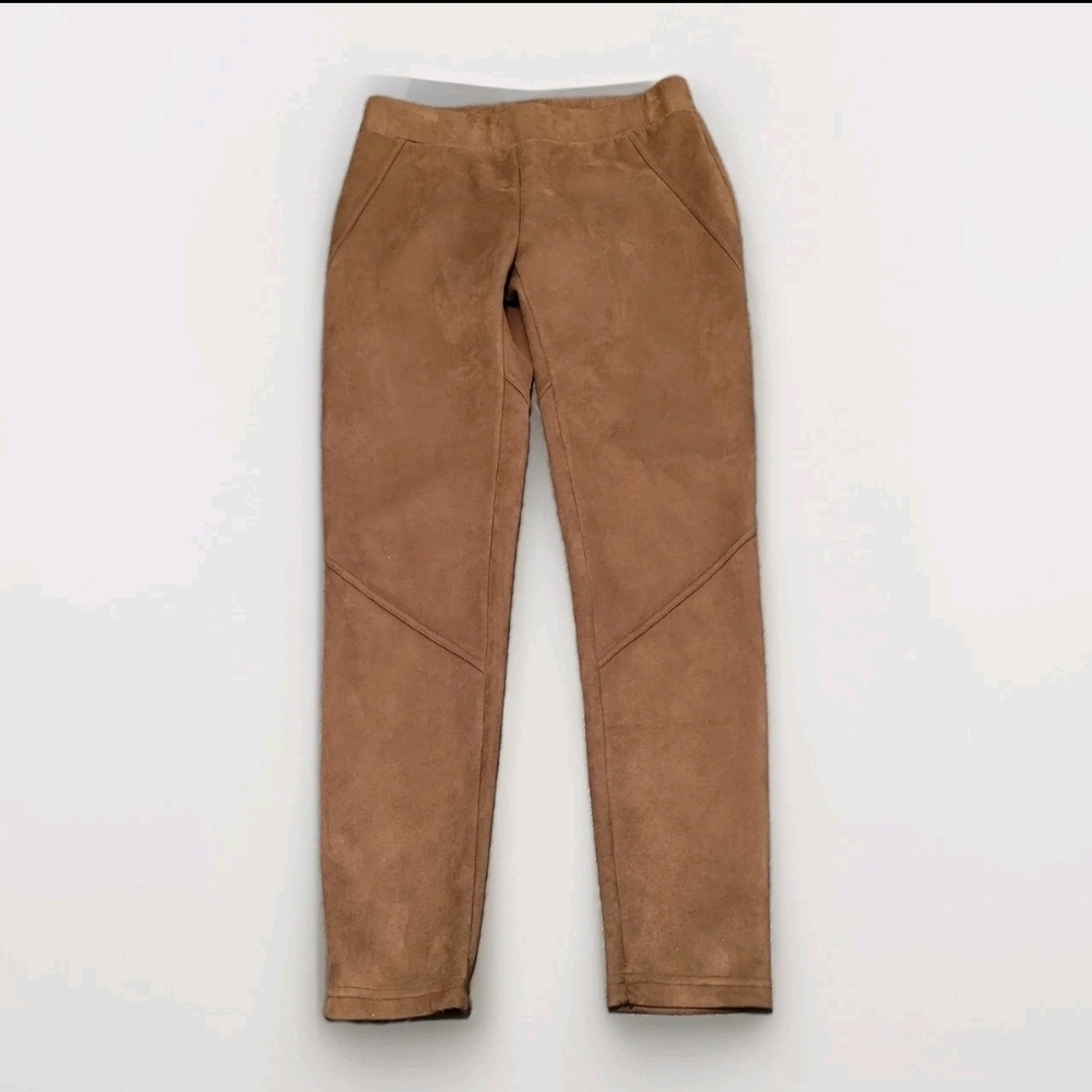 Anne Fontaine Ezra Seamed Pants Leggings Stretch Faux Suede Camel Brown Size 40
